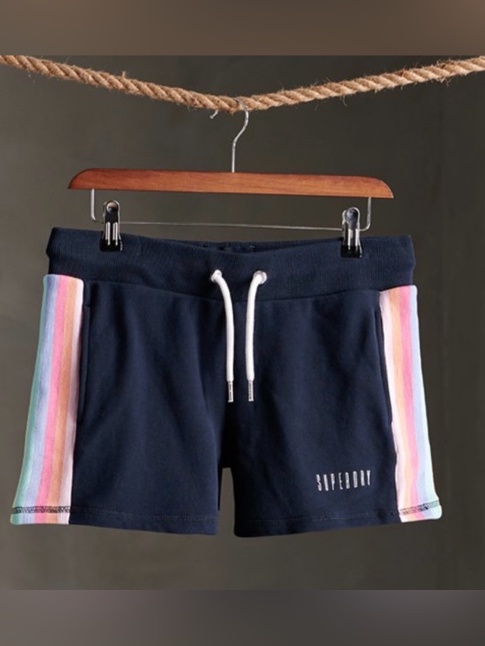 SUPERDRY Women's 70’s Retro Athletic Sport-Rainbow Side Stripe SHORTS-US 6-Cute